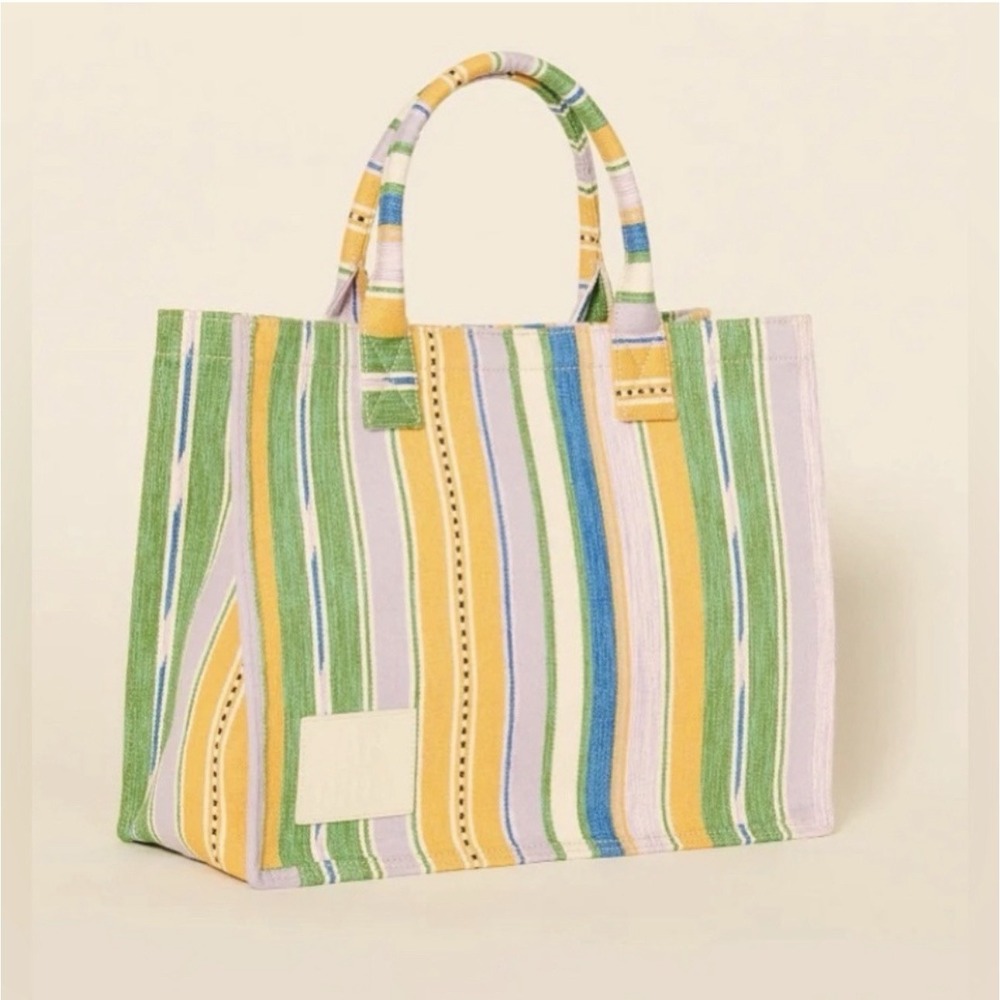 Sandro Green Purple Multicolor Yellow Striped Dual Top‎ Handle Tote Bag - Picture 3 of 10